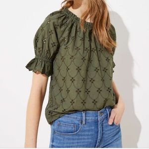 Lift Green Eyelet Puff Sleeve Top
